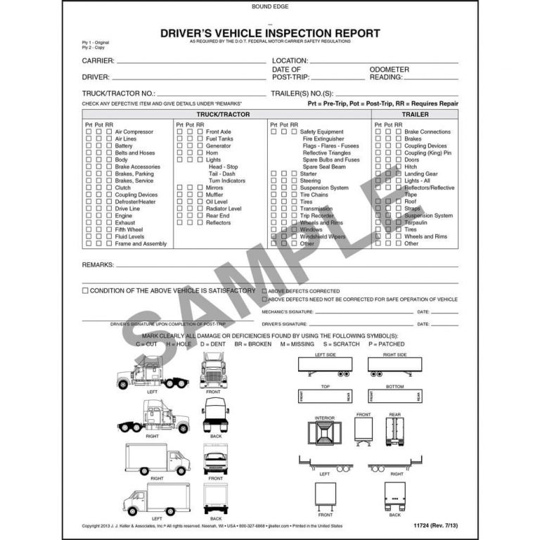 Detailed Driver’s Vehicle Inspection Reports w/Illustrations (Truck ...