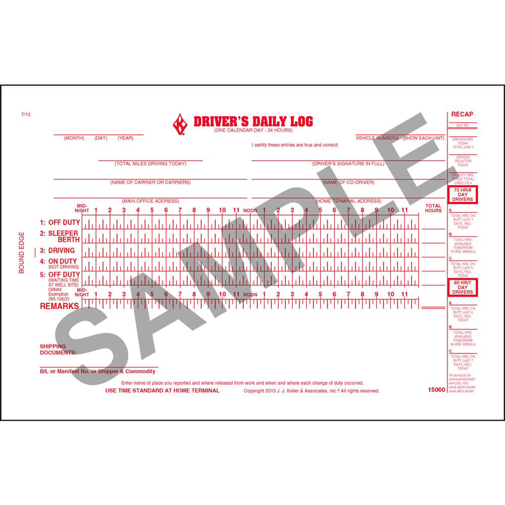 Driver's Daily Log Book w/Detailed DVIR, 70-Hour/8-Day Recap - Stock (Qty:  10 Units)