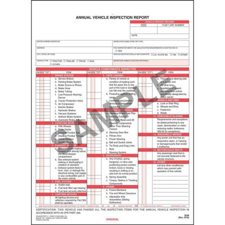 Annual Vehicle Inspection Report Form #2240, 2-ply (Qty: 250 Units ...