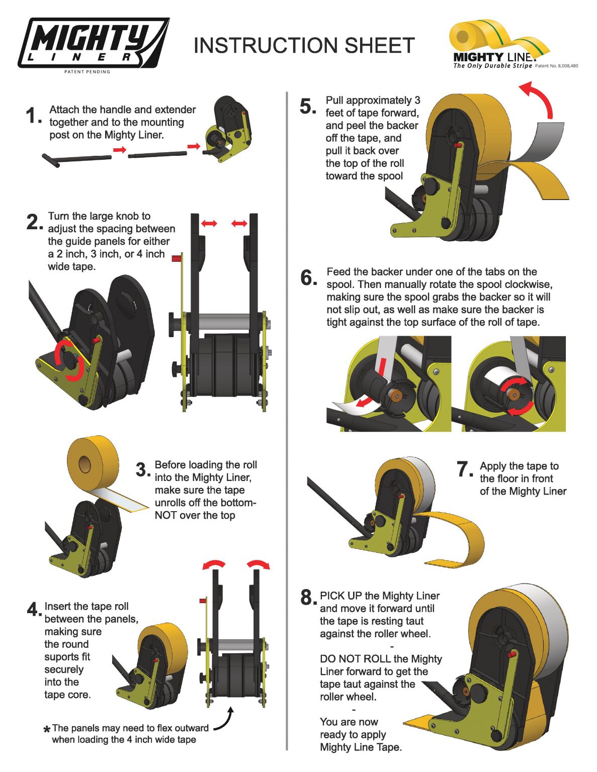 The Mighty Liner Floor Tape Applicator for 2″, 3″, and 4″ Wide Tape ...