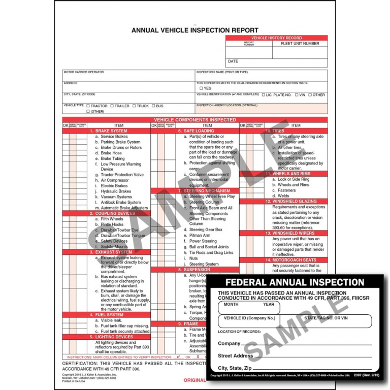 Annual Vehicle Inspection Report, 2-Ply w/ Carbon and Record of Annual ...