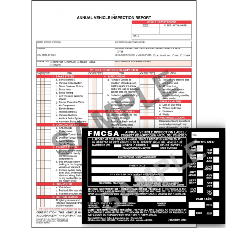 Annual Vehicle Inspection Report, 2-Ply, Carbonless and Annual Vehicle ...