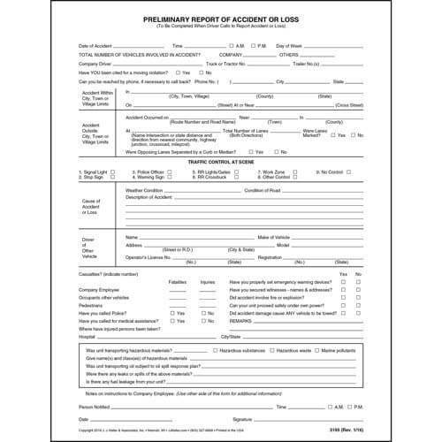 Preliminary Report Of Accident Or Loss Padded Format 8 1 2 X 11 