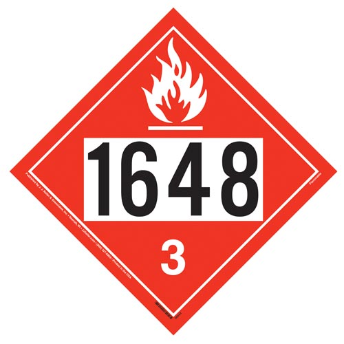 1648 Placard – Class 3 Flammable Liquid – 176 lb Polycoated Tagboard ...