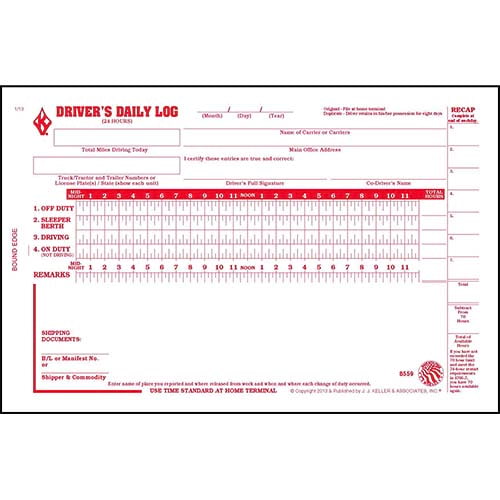702-L Driver's Daily Logs With No DVIR 3-Ply Book Format A Carbonless 70  Hour/8 Day Recap